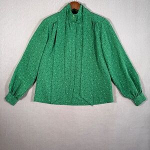 Pendleton Blouse Womens 10 Green Geometric Country Sophisticates 80s Vintage